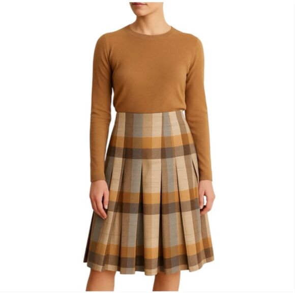 Vintage André Laug for Audrey Pleated Wool Skirt Italy Size 14 Heritage Plaid - Picture 1 of 6